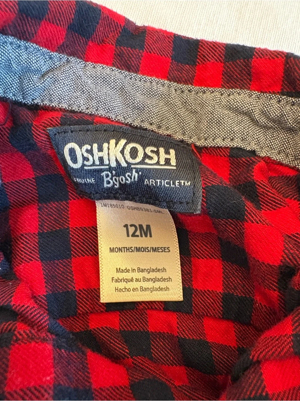 OshKosh B'gosh Navy Corduroy Overalls with Red Plaid Shirt